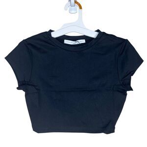 NEW Susana Monaco Crop Crew Neck Short Sleeve Tee Black Large